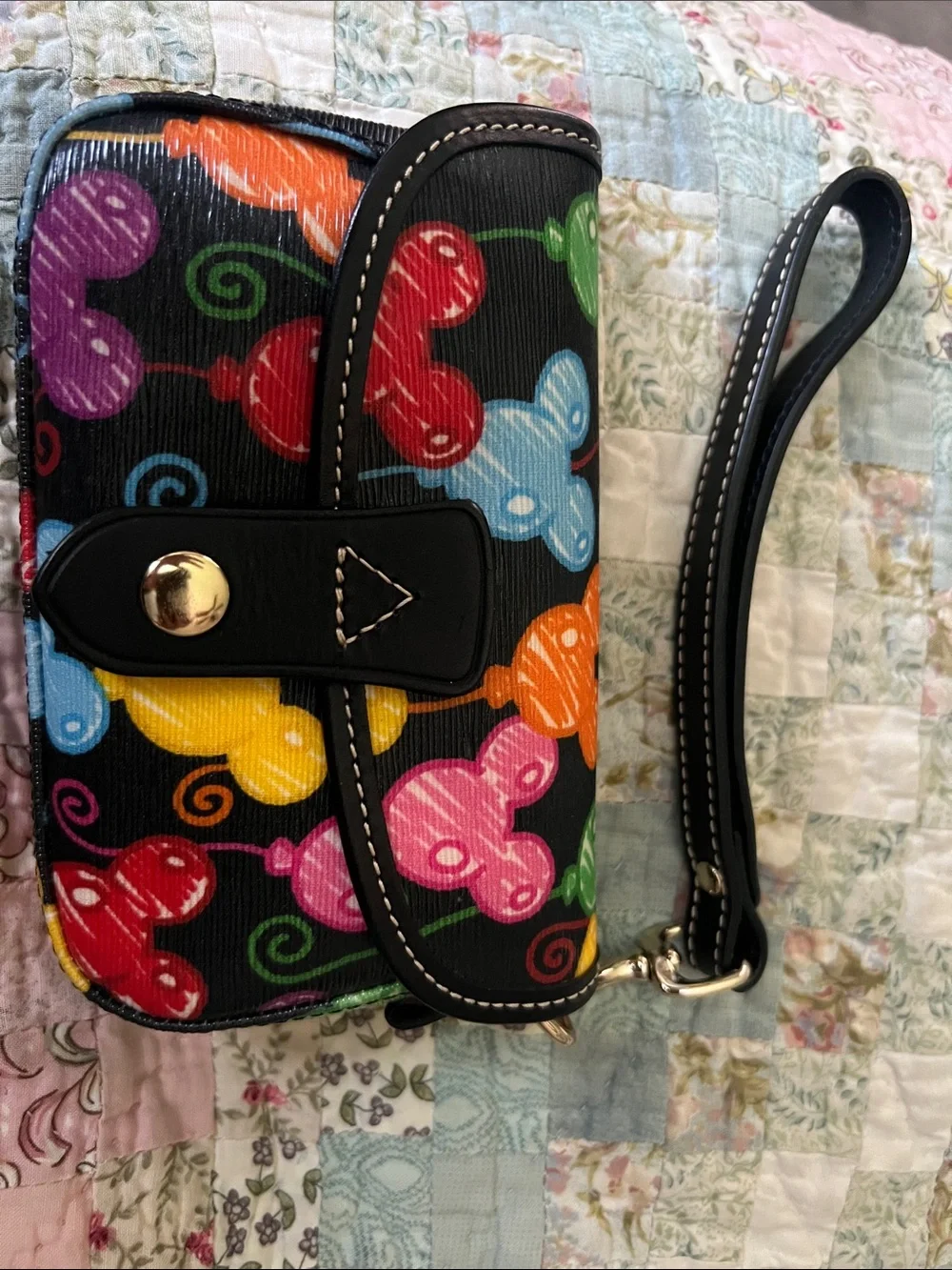 Dooney & Bourke Disney Balloons Black Multicolor Snap Wristlet